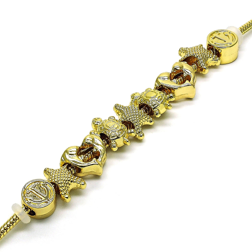 Oro Laminado Fancy Bracelet, Gold Filled Style Star and Turtle Design, Polished, Golden Finish