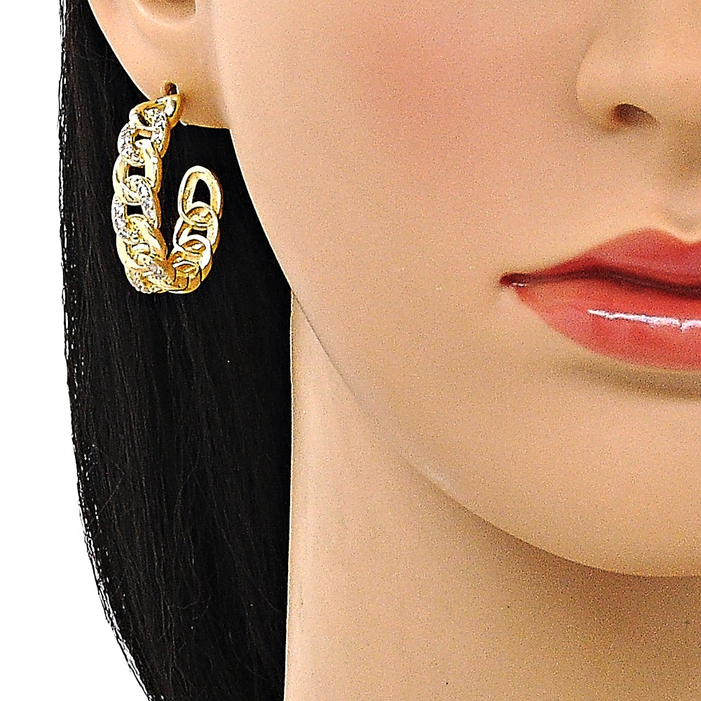 Oro Laminado Medium Hoop, Gold Filled Style Pave Cuban Design, Polished, Golden Finish