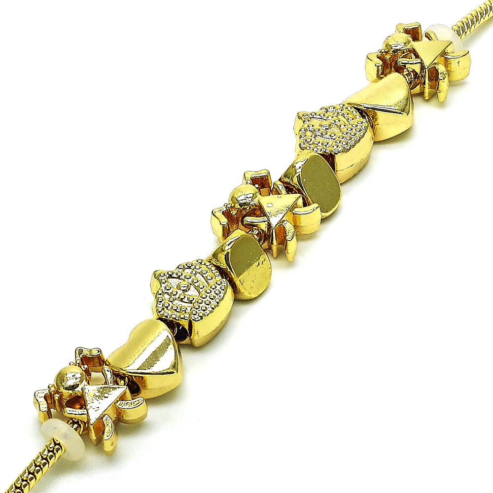 Oro Laminado Fancy Bracelet, Gold Filled Style Little Girl and Crown Design, Polished, Golden Finish
