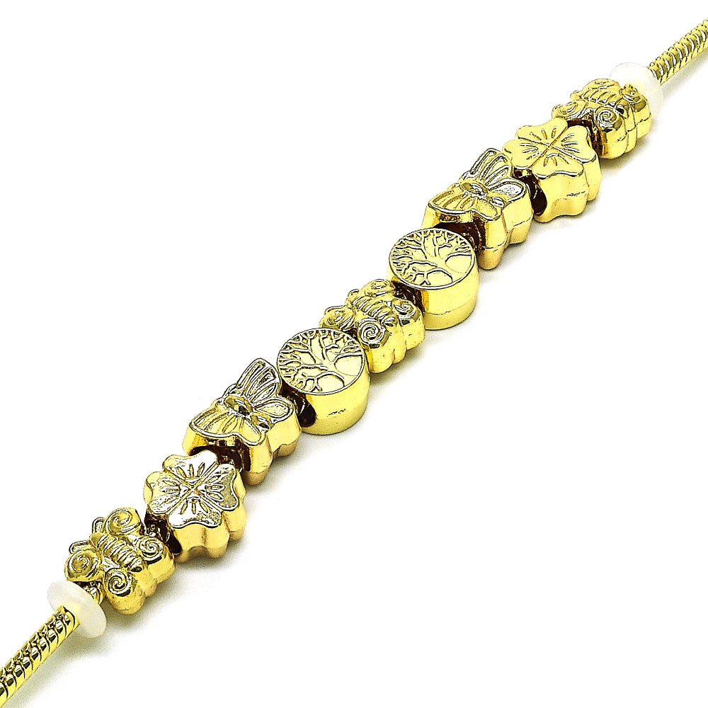 Oro Laminado Fancy Bracelet, Gold Filled Style Butterfly and Tree Design, Polished, Golden Finish