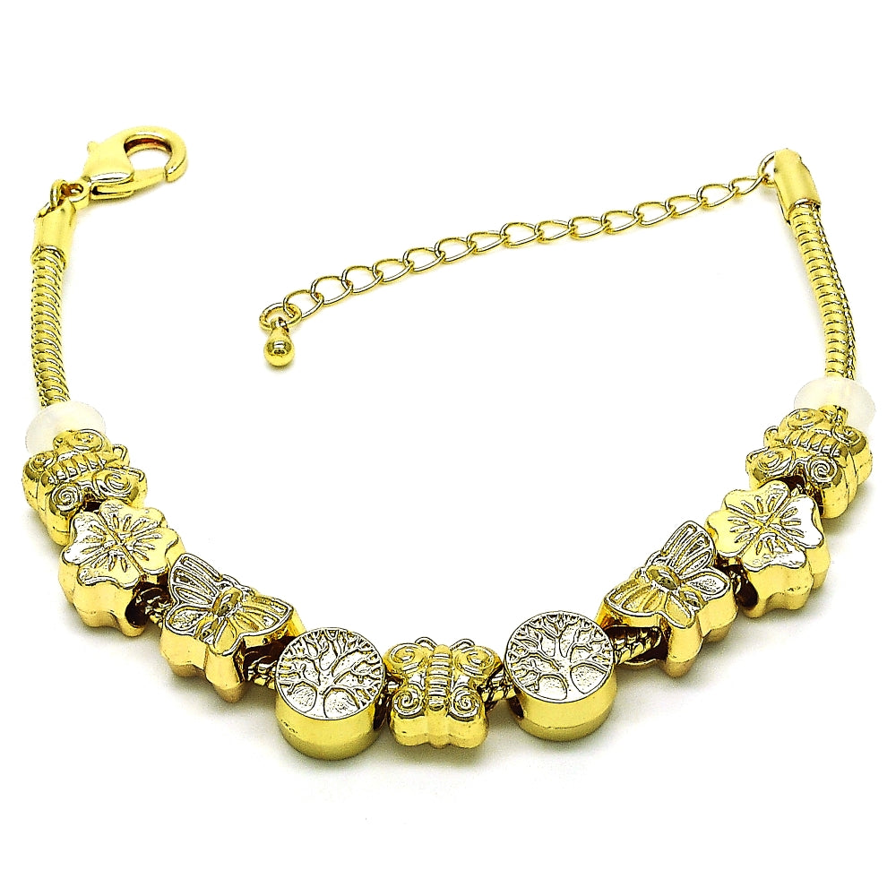 Oro Laminado Fancy Bracelet, Gold Filled Style Butterfly and Tree Design, Polished, Golden Finish