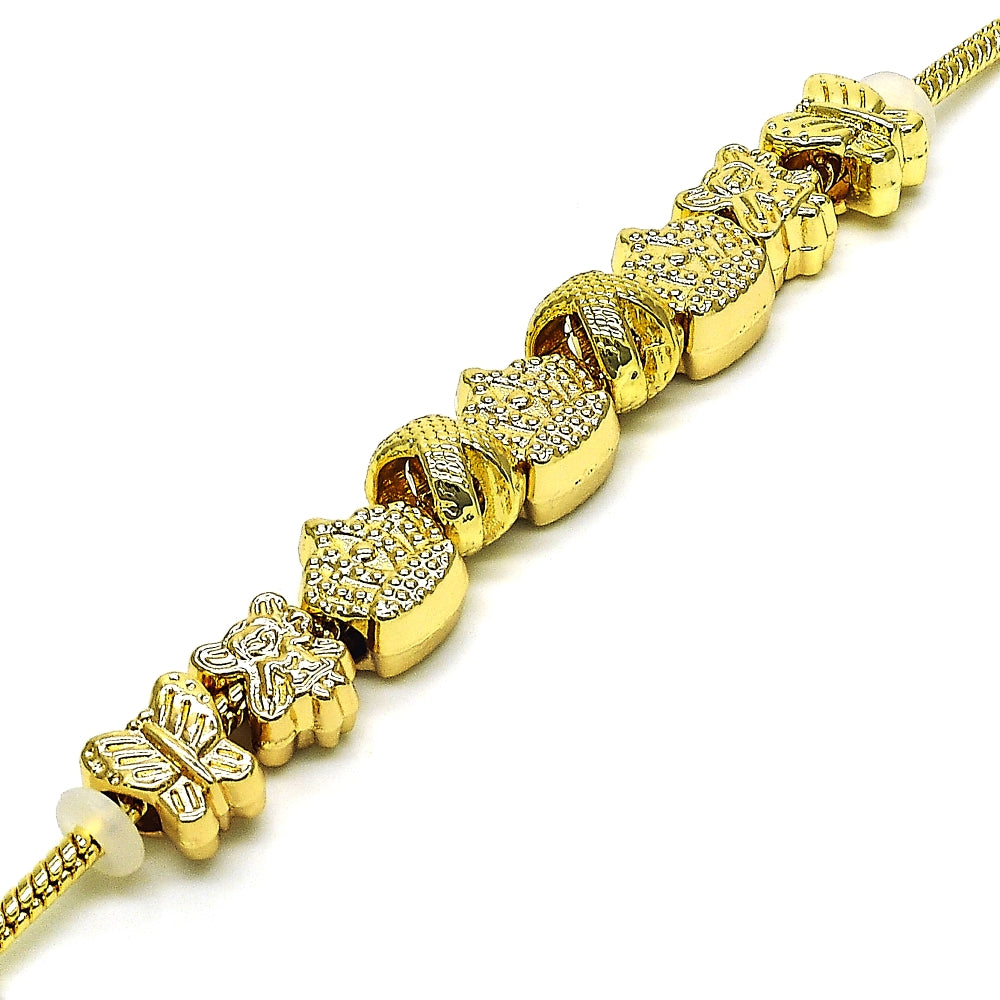 Oro Laminado Fancy Bracelet, Gold Filled Style Crown and Little Girl Design, Polished, Golden Finish
