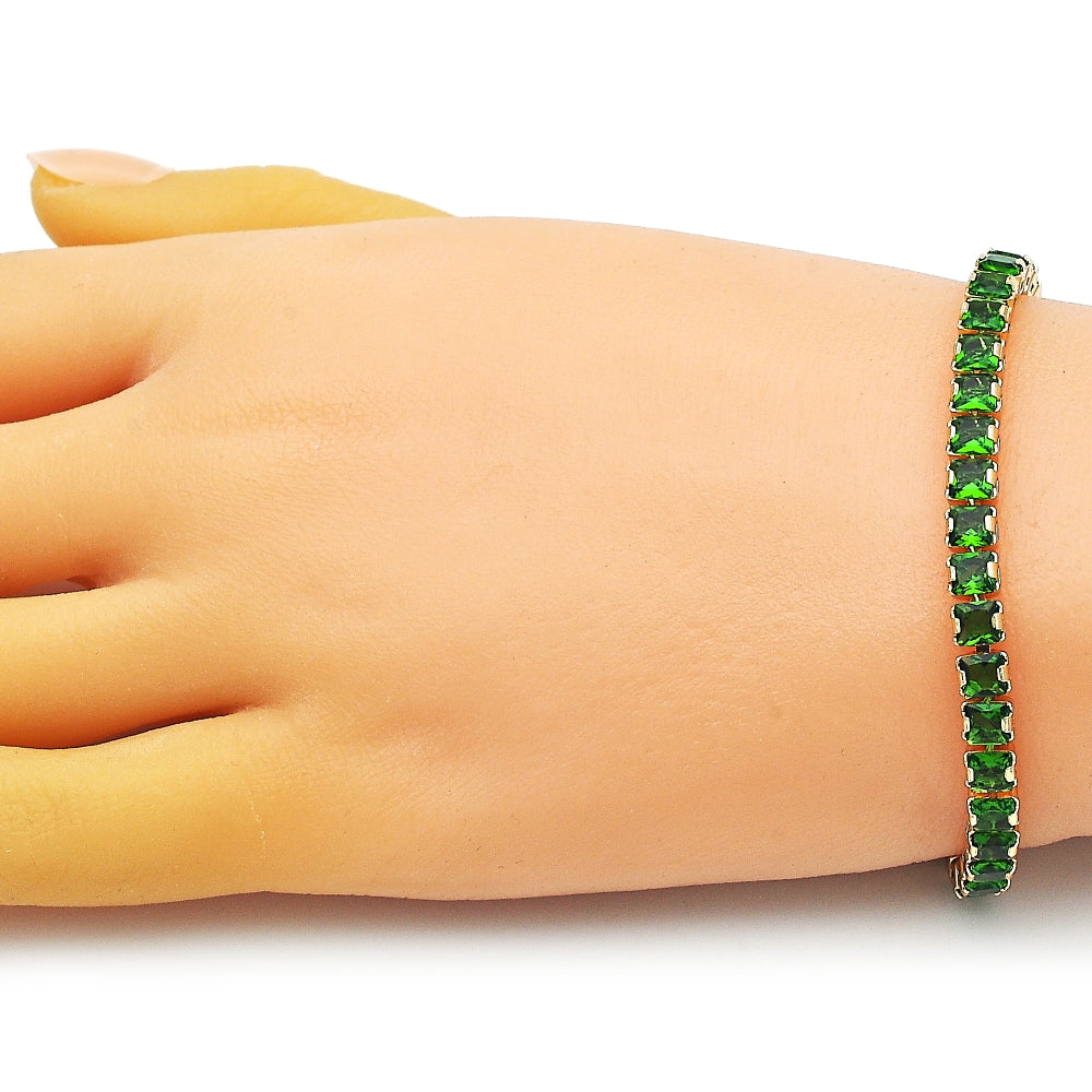 Oro Laminado Tennis Bracelet, Gold Filled Style with Green Cubic Zirconia, Polished, Golden Finish