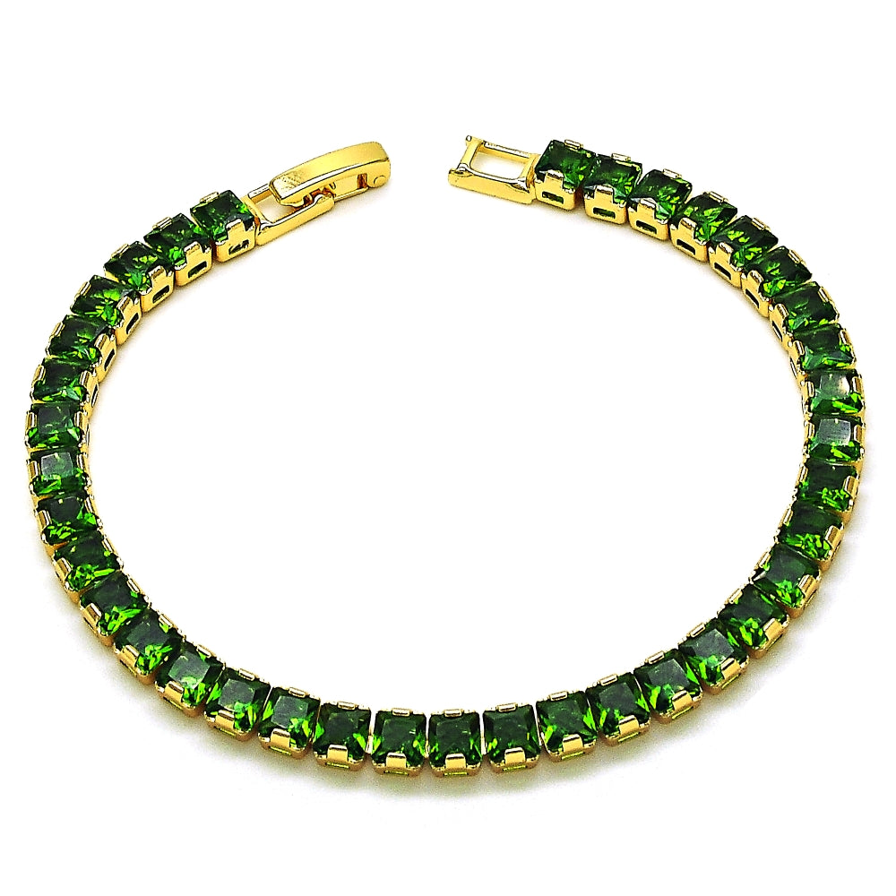 Oro Laminado Tennis Bracelet, Gold Filled Style with Green Cubic Zirconia, Polished, Golden Finish