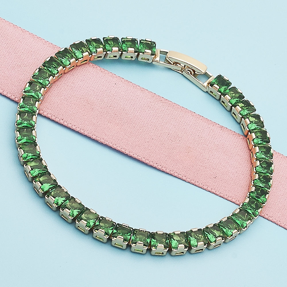 Oro Laminado Tennis Bracelet, Gold Filled Style with Green Cubic Zirconia, Polished, Golden Finish