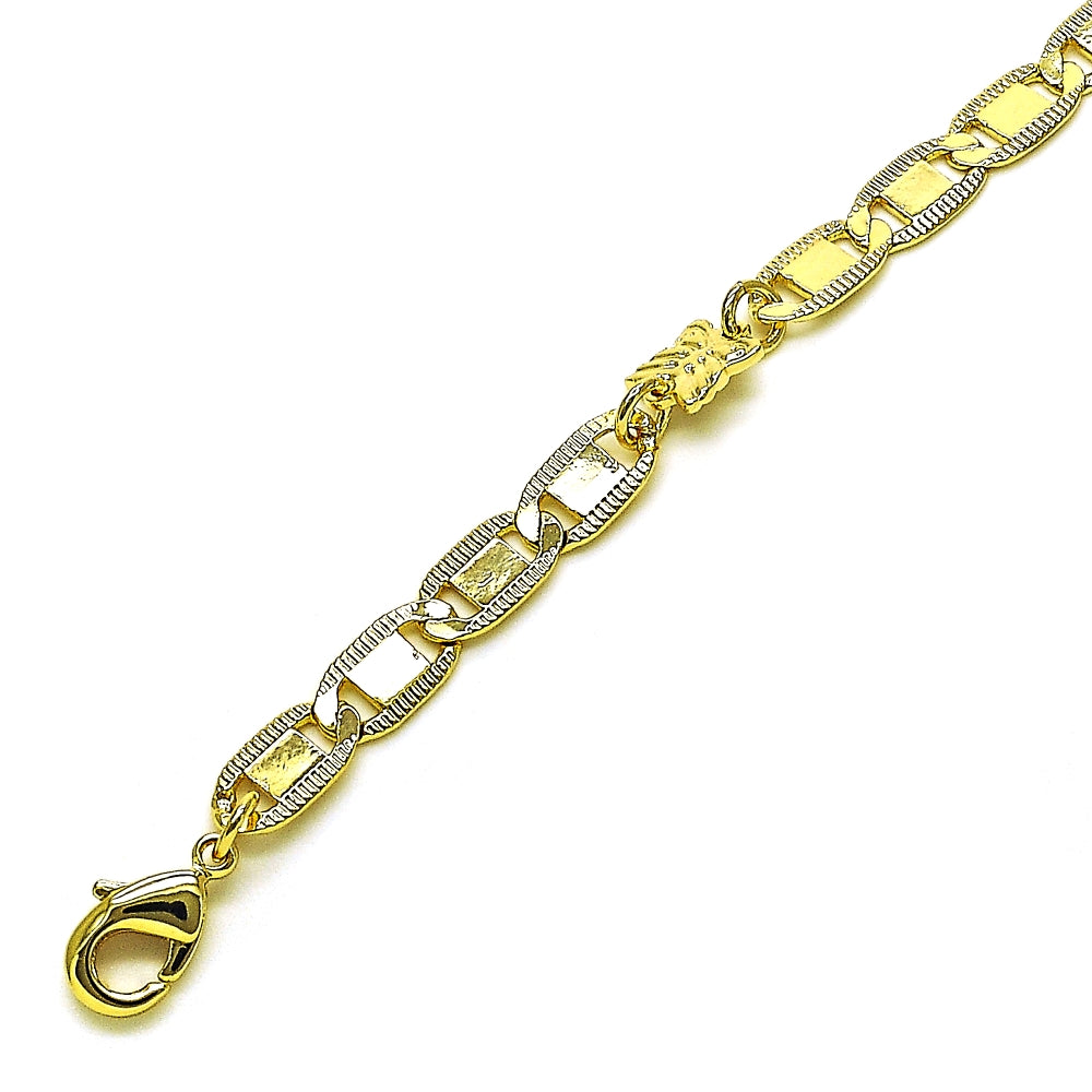 Oro Laminado Fancy Bracelet, Gold Filled Style Butterfly and Mariner Design, Polished, Golden Finish