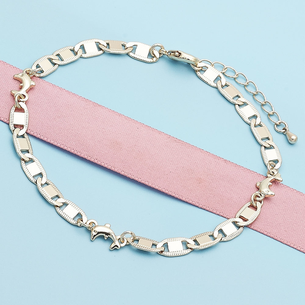 Oro Laminado Fancy Bracelet, Gold Filled Style Dolphin and Mariner Design, Polished, Golden Finish
