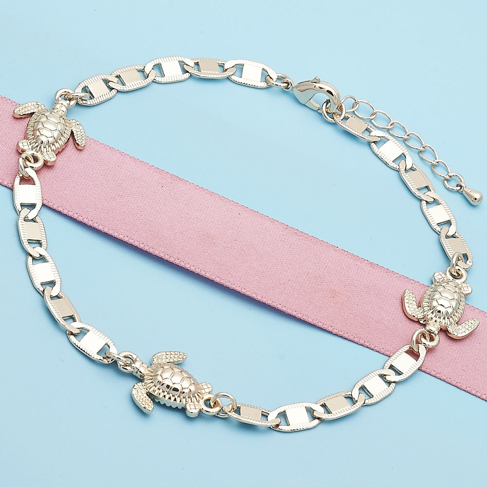 Oro Laminado Fancy Bracelet, Gold Filled Style Turtle and Mariner Design, Polished, Golden Finish