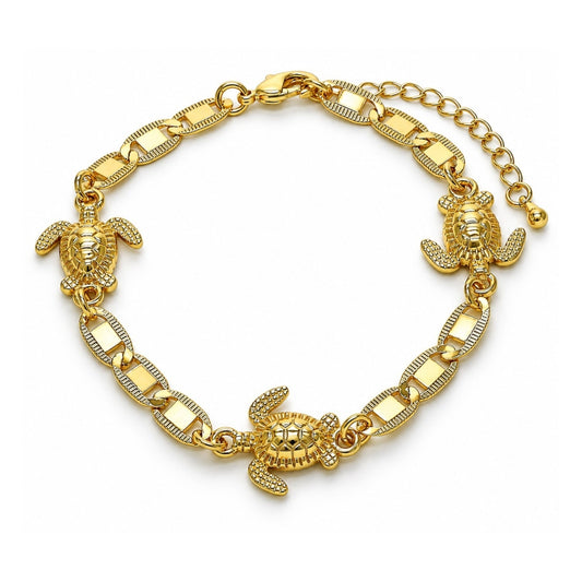 Oro Laminado Fancy Bracelet, Gold Filled Style Turtle and Mariner Design, Polished, Golden Finish