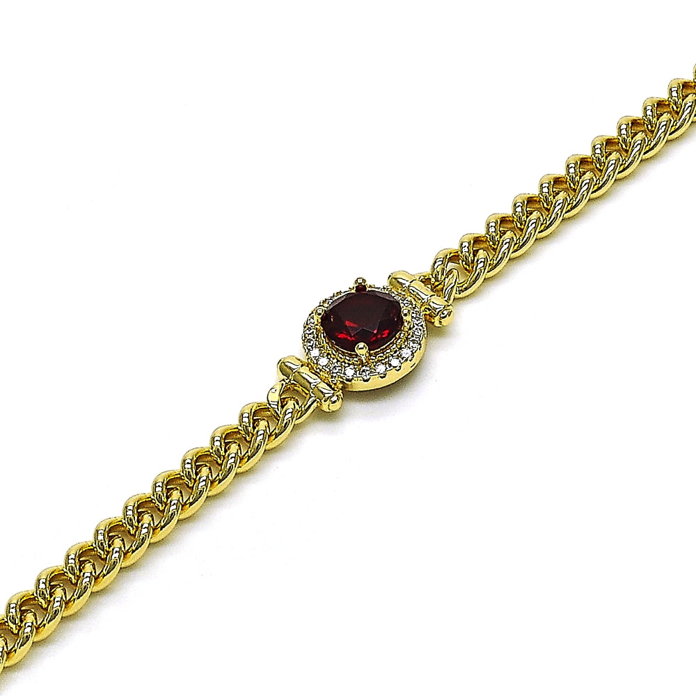 Oro Laminado Fancy Bracelet, Gold Filled Style with Garnet Cubic Zirconia and White Micro Pave, Polished, Golden Finish