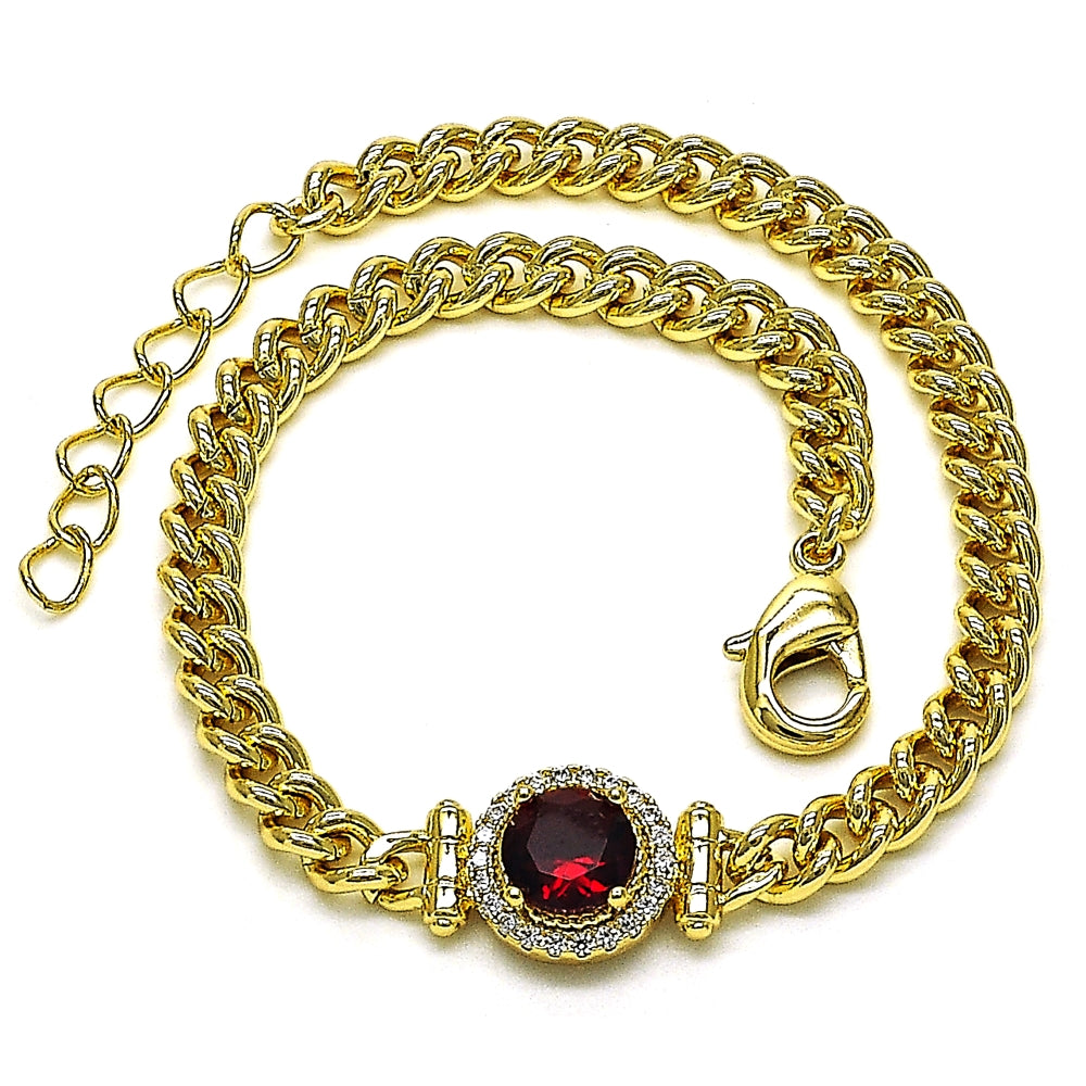 Oro Laminado Fancy Bracelet, Gold Filled Style with Garnet Cubic Zirconia and White Micro Pave, Polished, Golden Finish