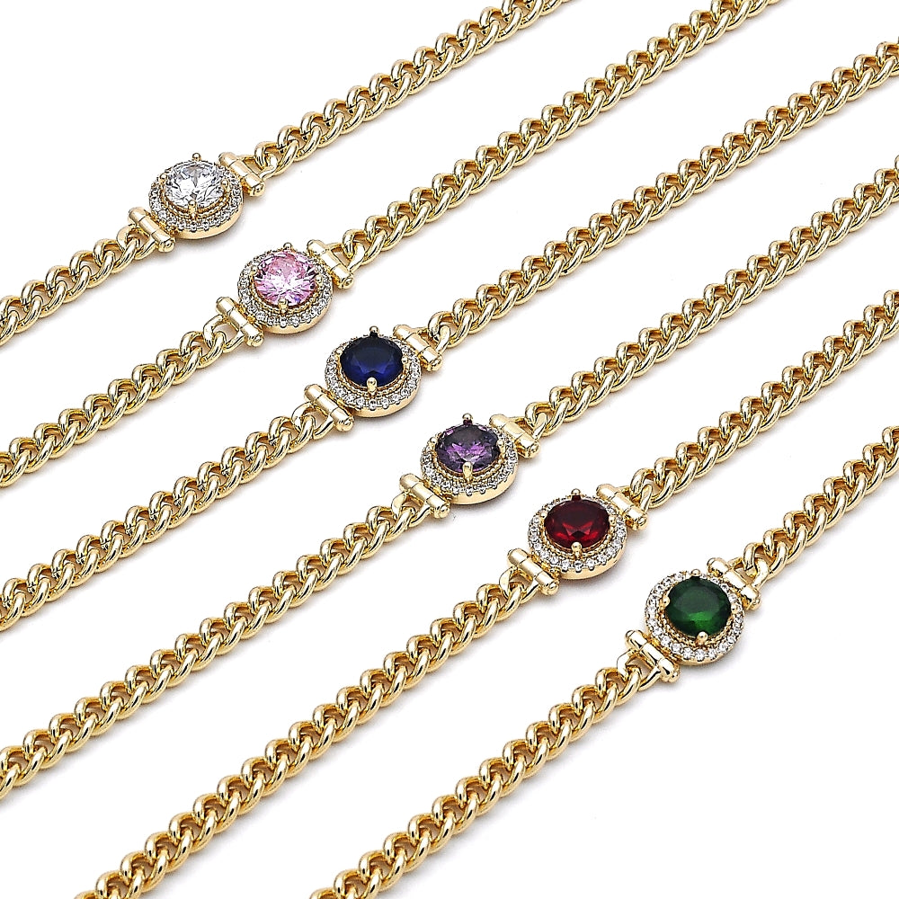 Oro Laminado Fancy Bracelet, Gold Filled Style with Garnet Cubic Zirconia and White Micro Pave, Polished, Golden Finish