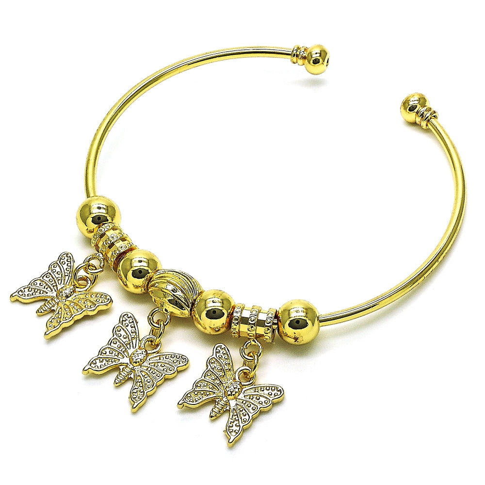 Oro Laminado Individual Bangle, Gold Filled Style Butterfly Design, Polished, Golden Finish