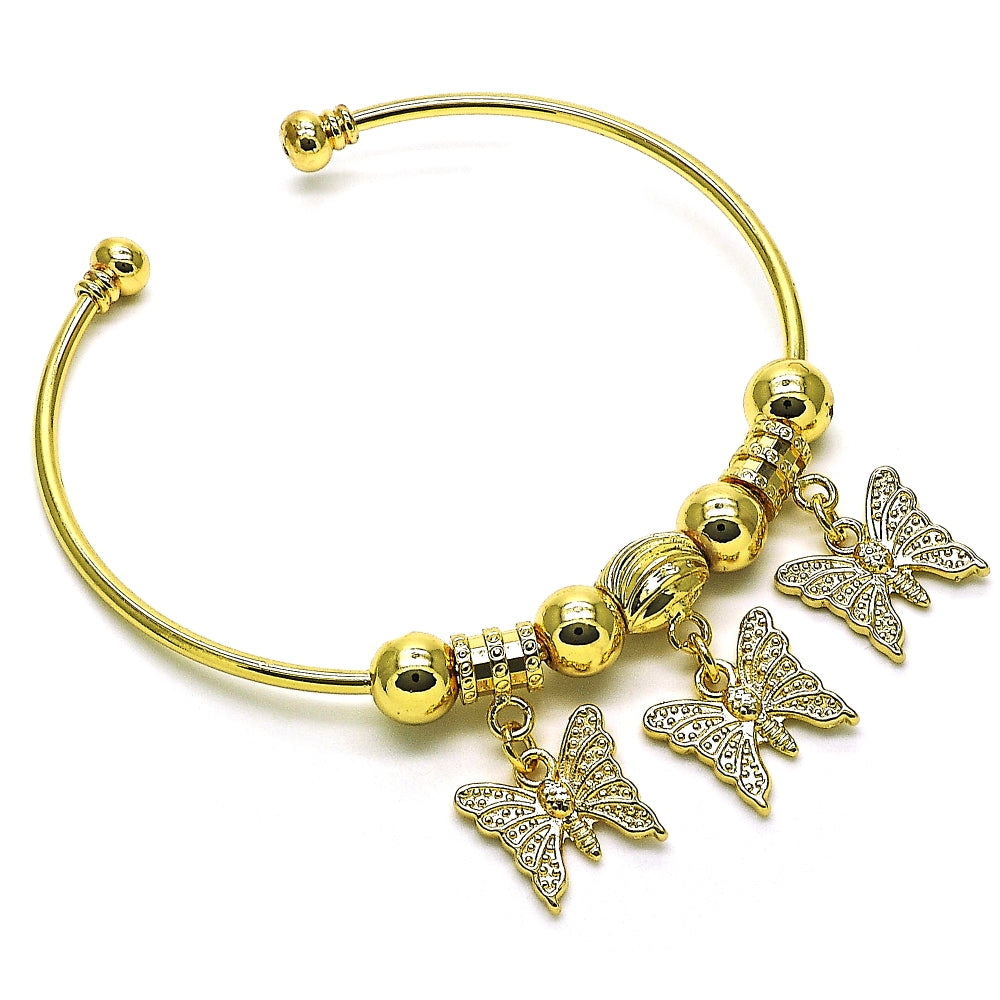 Oro Laminado Individual Bangle, Gold Filled Style Butterfly Design, Polished, Golden Finish
