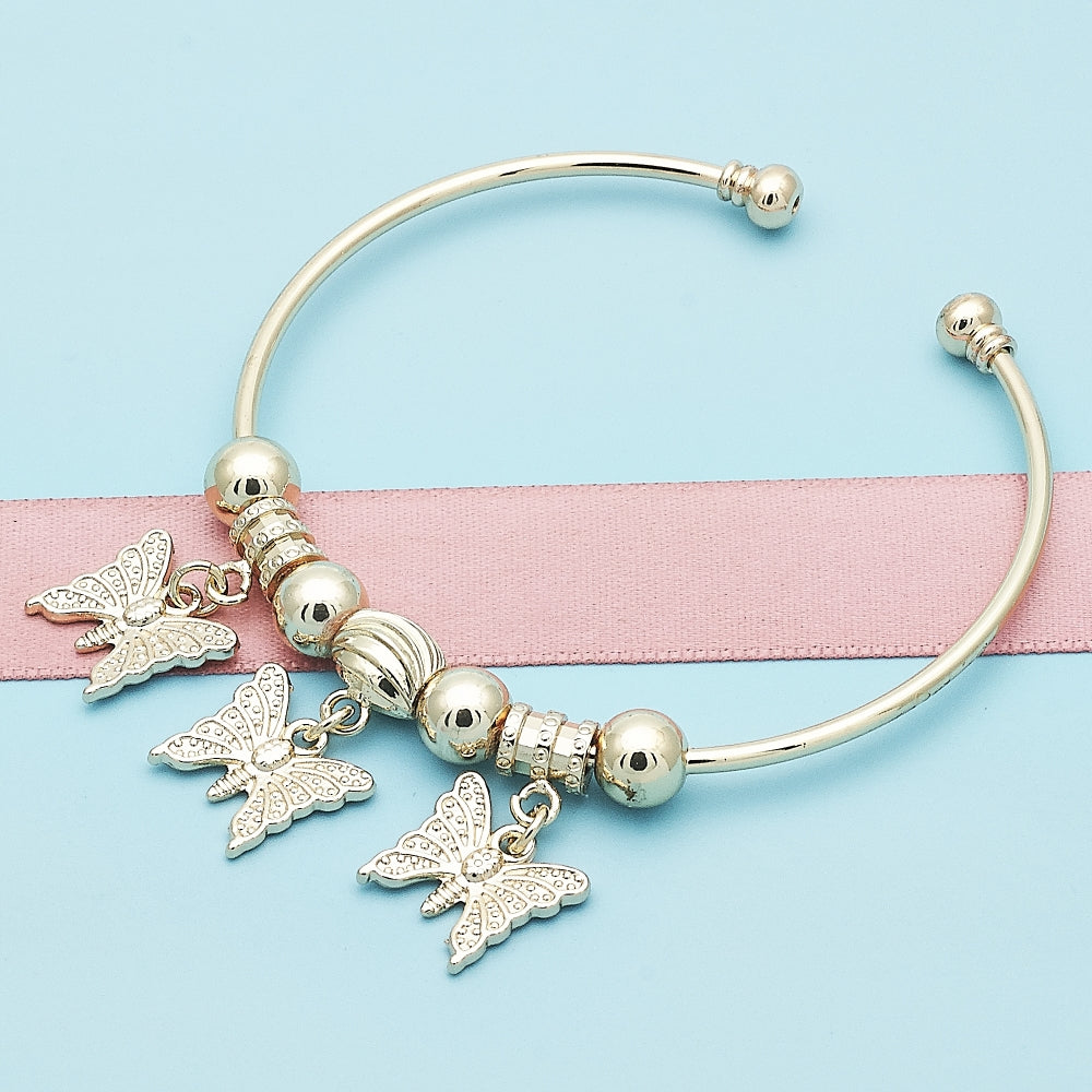 Oro Laminado Individual Bangle, Gold Filled Style Butterfly Design, Polished, Golden Finish