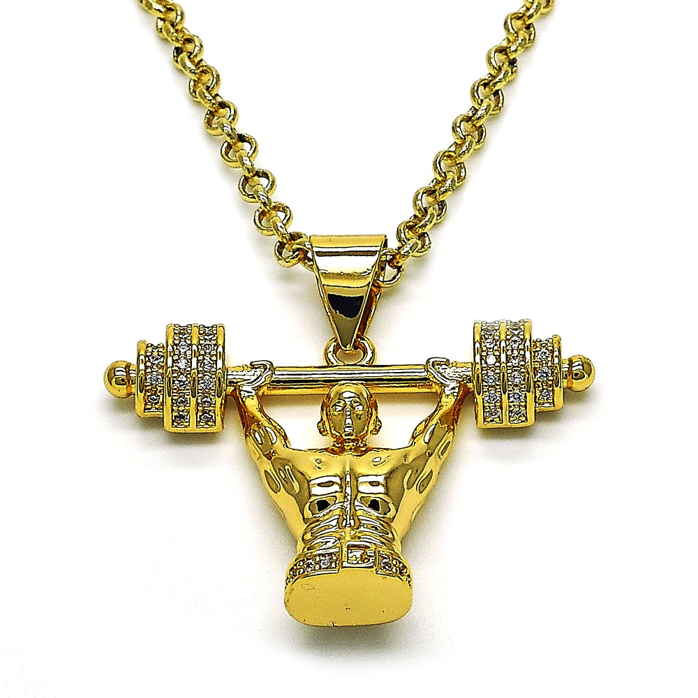 Oro Laminado Fancy Pendant, Gold Filled Style with White Micro Pave, Polished, Golden Finish