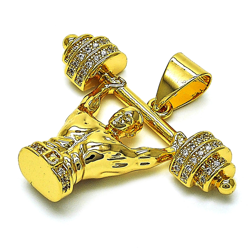 Oro Laminado Fancy Pendant, Gold Filled Style with White Micro Pave, Polished, Golden Finish