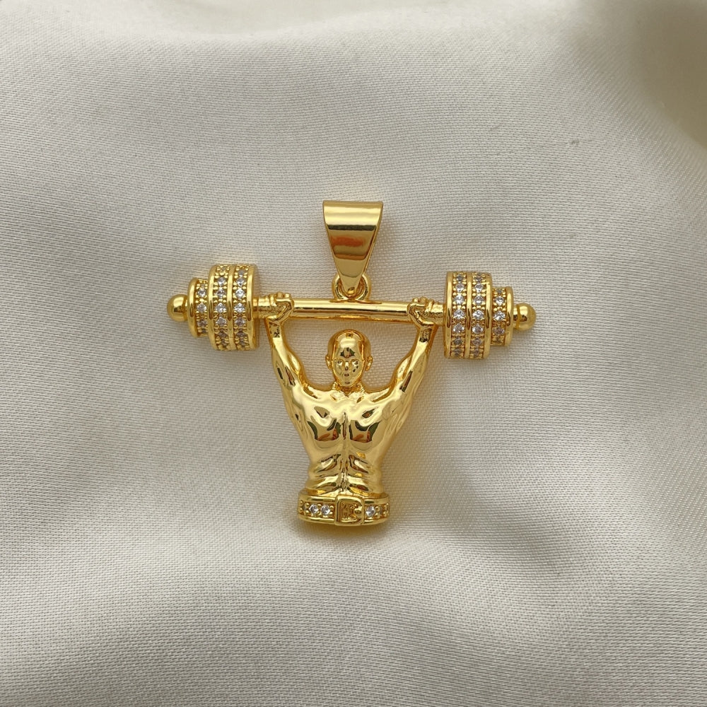 Oro Laminado Fancy Pendant, Gold Filled Style with White Micro Pave, Polished, Golden Finish