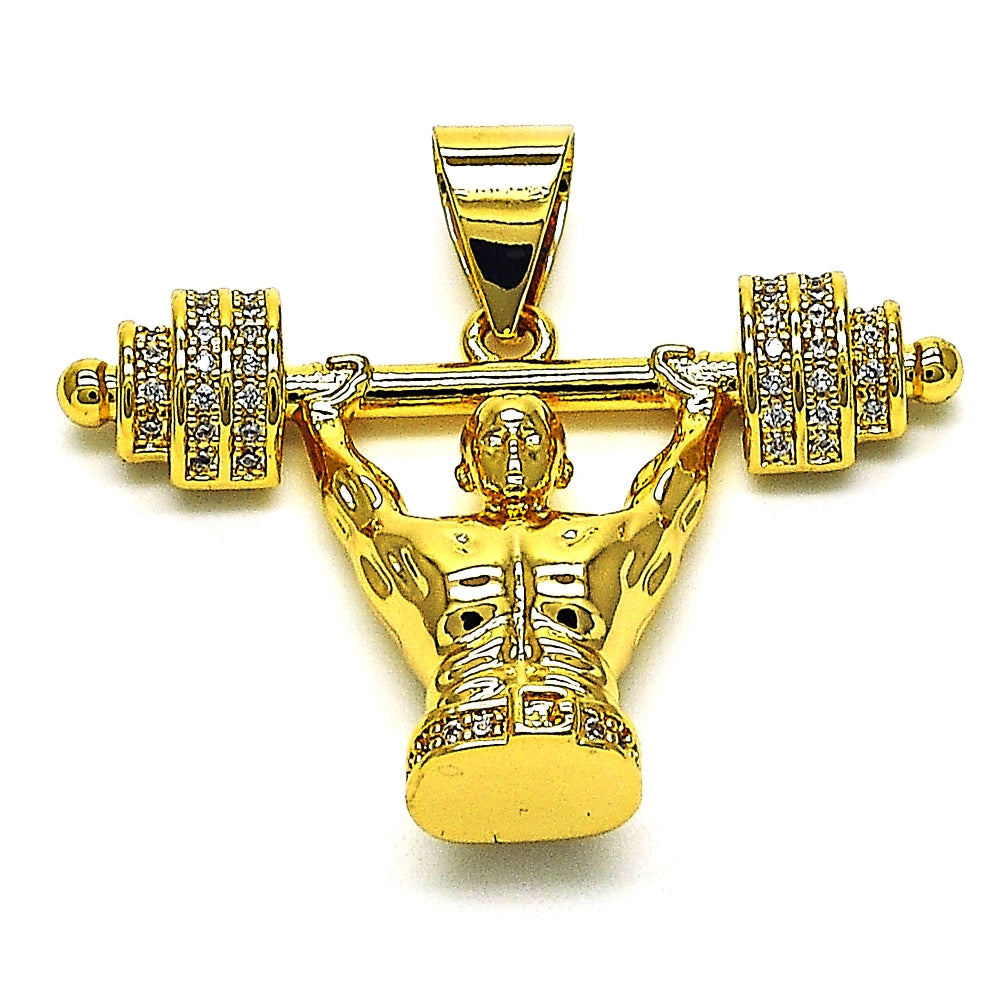 Oro Laminado Fancy Pendant, Gold Filled Style with White Micro Pave, Polished, Golden Finish