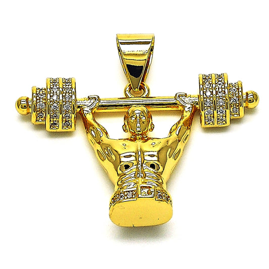 Oro Laminado Fancy Pendant, Gold Filled Style with White Micro Pave, Polished, Golden Finish