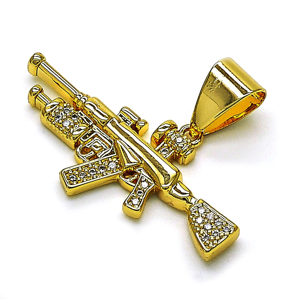 Oro Laminado Fancy Pendant, Gold Filled Style with White Micro Pave, Polished, Golden Finish