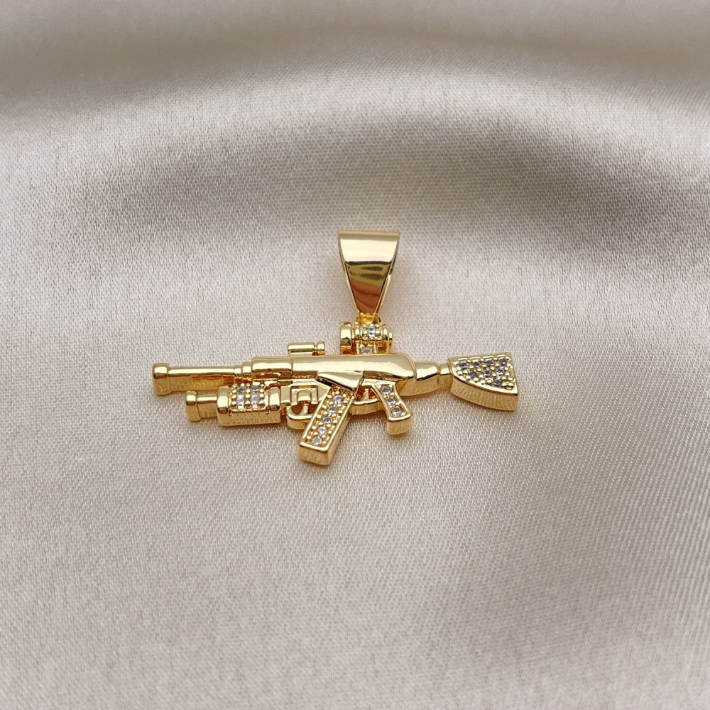 Oro Laminado Fancy Pendant, Gold Filled Style with White Micro Pave, Polished, Golden Finish