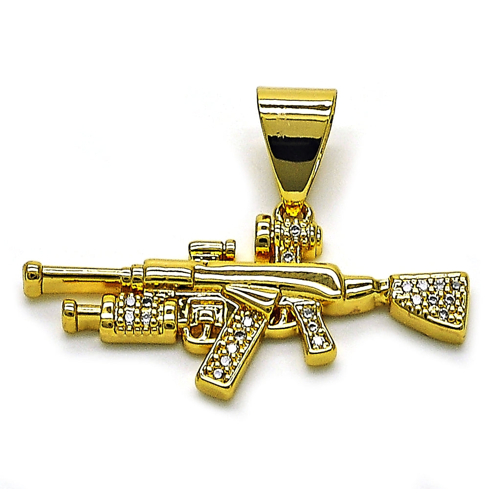 Oro Laminado Fancy Pendant, Gold Filled Style with White Micro Pave, Polished, Golden Finish