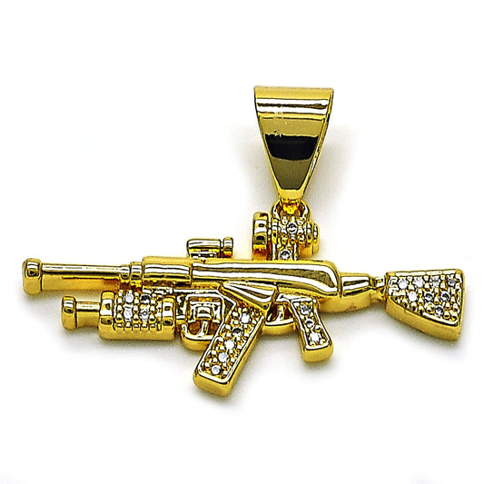 Oro Laminado Fancy Pendant, Gold Filled Style with White Micro Pave, Polished, Golden Finish