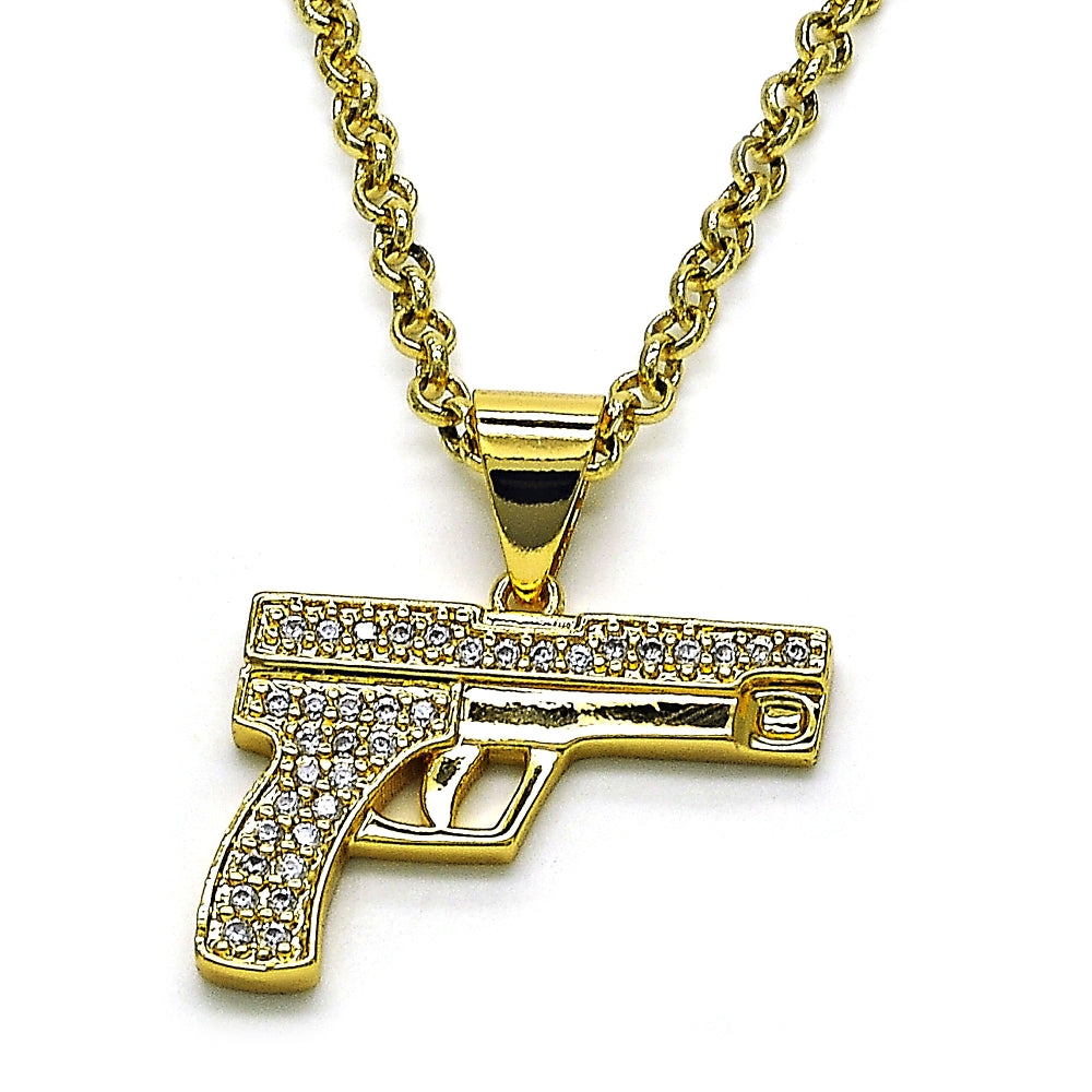 Oro Laminado Fancy Pendant, Gold Filled Style with White Micro Pave, Polished, Golden Finish