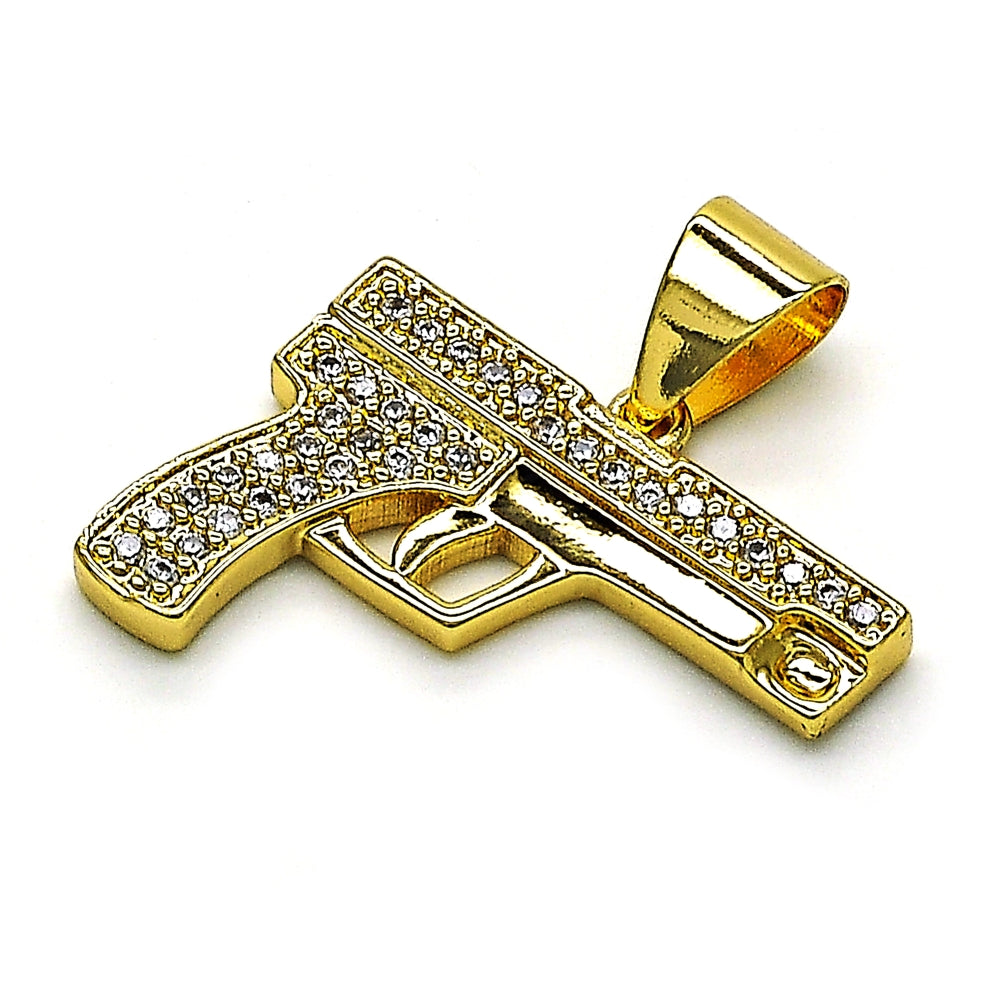 Oro Laminado Fancy Pendant, Gold Filled Style with White Micro Pave, Polished, Golden Finish