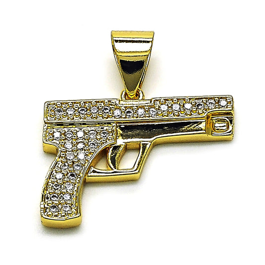Oro Laminado Fancy Pendant, Gold Filled Style with White Micro Pave, Polished, Golden Finish