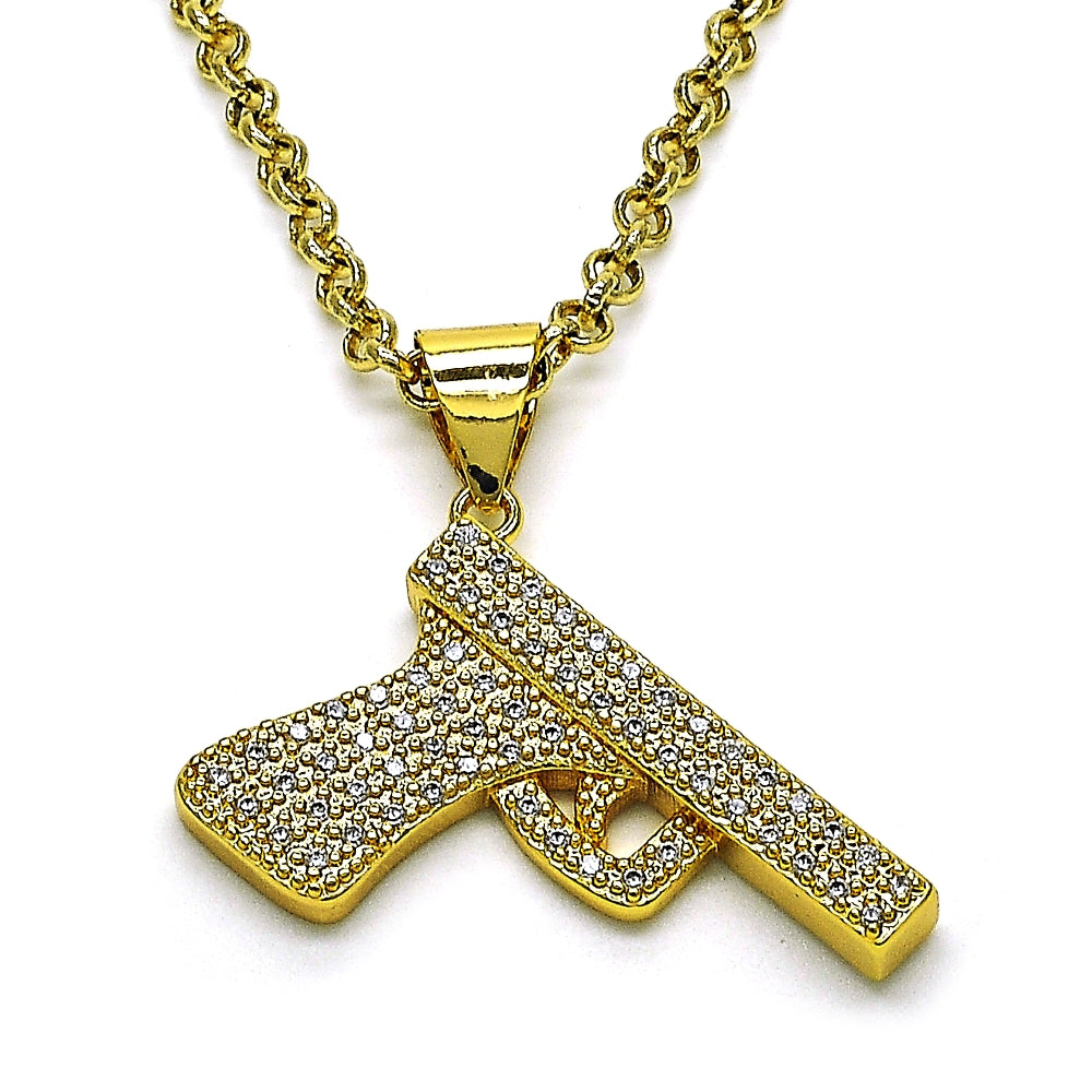 Oro Laminado Fancy Pendant, Gold Filled Style with White Micro Pave, Polished, Golden Finish