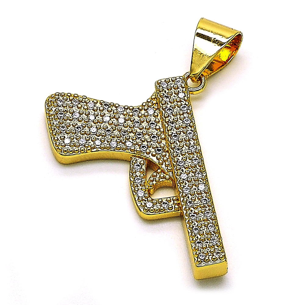 Oro Laminado Fancy Pendant, Gold Filled Style with White Micro Pave, Polished, Golden Finish