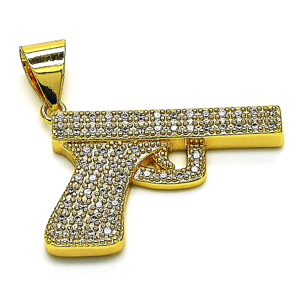 Oro Laminado Fancy Pendant, Gold Filled Style with White Micro Pave, Polished, Golden Finish