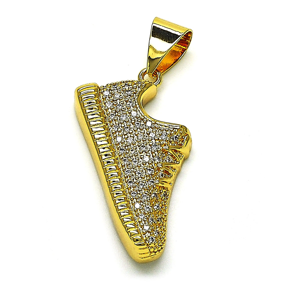 Oro Laminado Fancy Pendant, Gold Filled Style Shoes Design, with White Micro Pave, Polished, Golden Finish