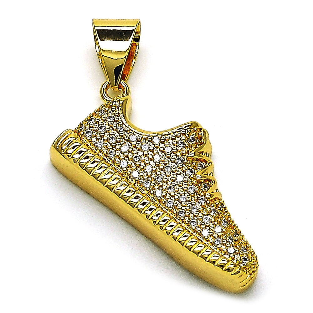 Oro Laminado Fancy Pendant, Gold Filled Style Shoes Design, with White Micro Pave, Polished, Golden Finish