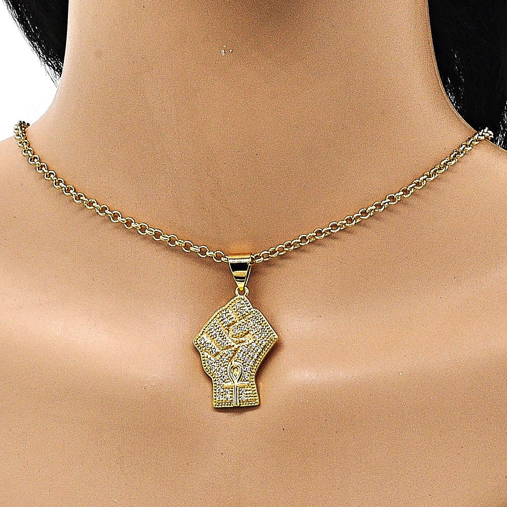Oro Laminado Fancy Pendant, Gold Filled Style with White Micro Pave, Polished, Golden Finish