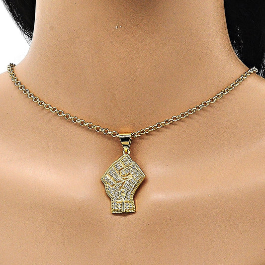 Oro Laminado Fancy Pendant, Gold Filled Style with White Micro Pave, Polished, Golden Finish
