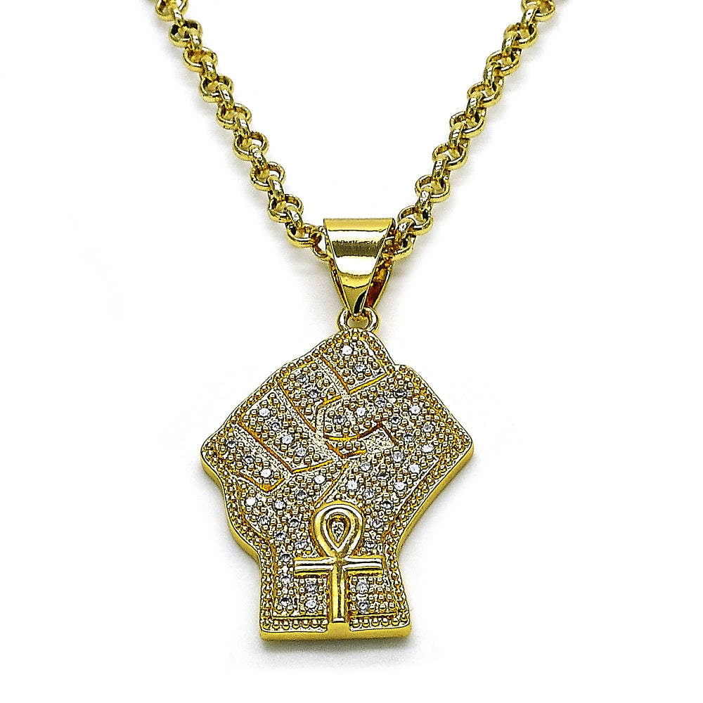 Oro Laminado Fancy Pendant, Gold Filled Style with White Micro Pave, Polished, Golden Finish