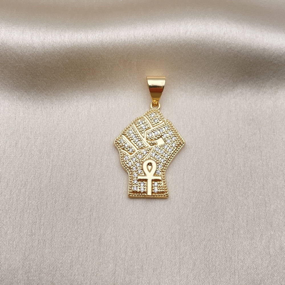 Oro Laminado Fancy Pendant, Gold Filled Style with White Micro Pave, Polished, Golden Finish