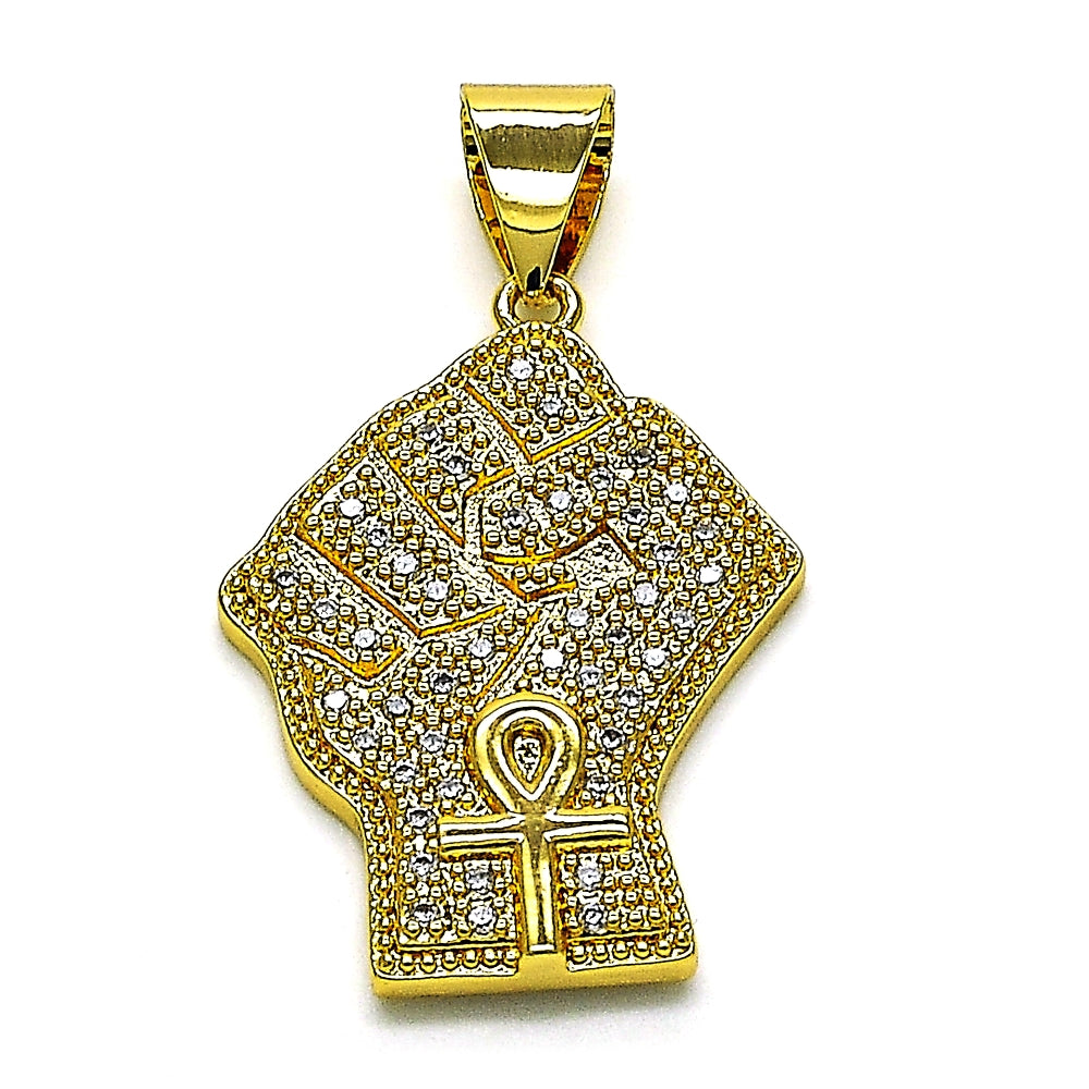 Oro Laminado Fancy Pendant, Gold Filled Style with White Micro Pave, Polished, Golden Finish