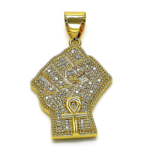 Oro Laminado Fancy Pendant, Gold Filled Style with White Micro Pave, Polished, Golden Finish