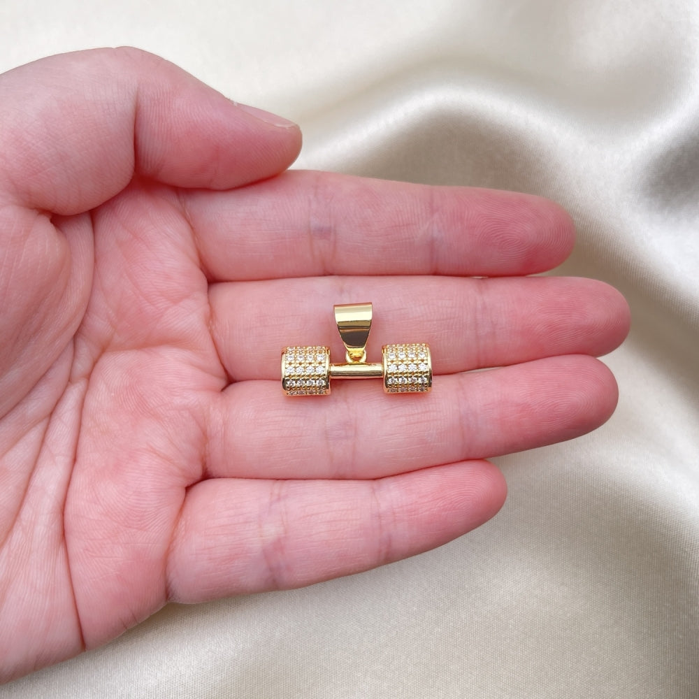 Oro Laminado Fancy Pendant, Gold Filled Style with White Micro Pave, Polished, Golden Finish