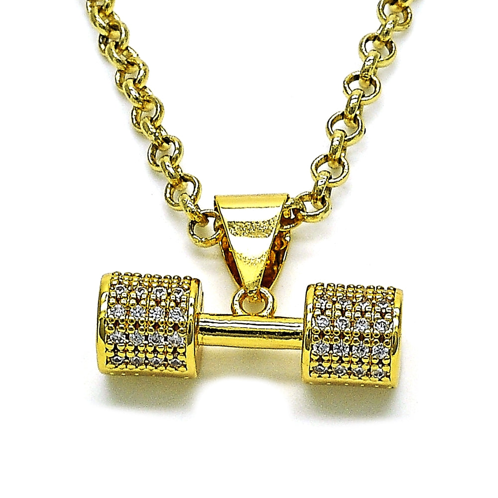 Oro Laminado Fancy Pendant, Gold Filled Style with White Micro Pave, Polished, Golden Finish