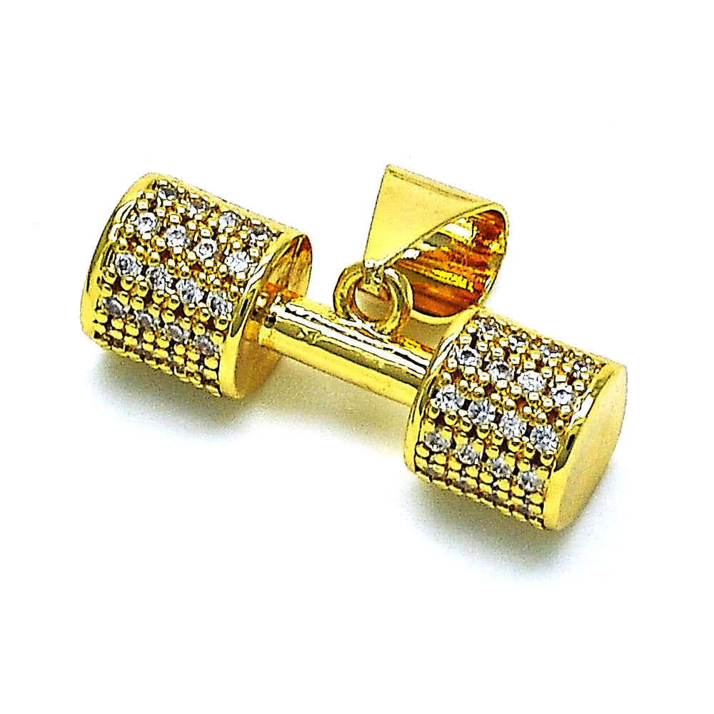 Oro Laminado Fancy Pendant, Gold Filled Style with White Micro Pave, Polished, Golden Finish