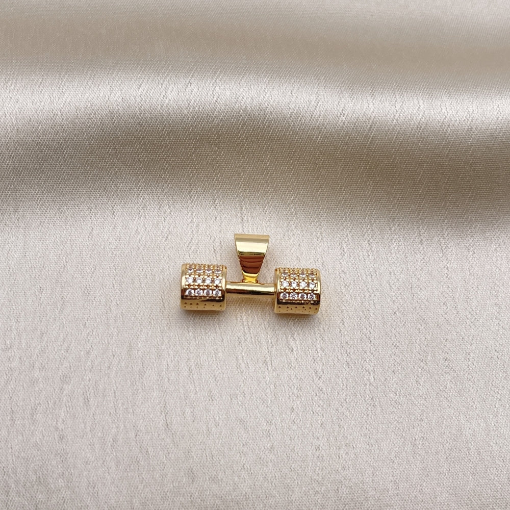 Oro Laminado Fancy Pendant, Gold Filled Style with White Micro Pave, Polished, Golden Finish