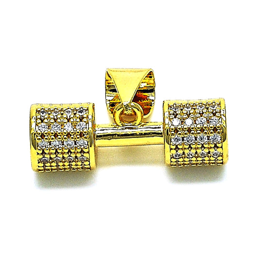 Oro Laminado Fancy Pendant, Gold Filled Style with White Micro Pave, Polished, Golden Finish