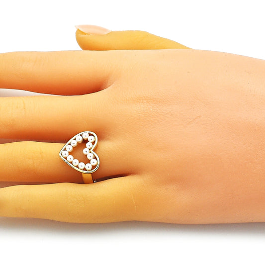 Oro Laminado Multi Stone Ring, Gold Filled Style Heart Design, with Ivory Pearl, Polished, Golden Finish
