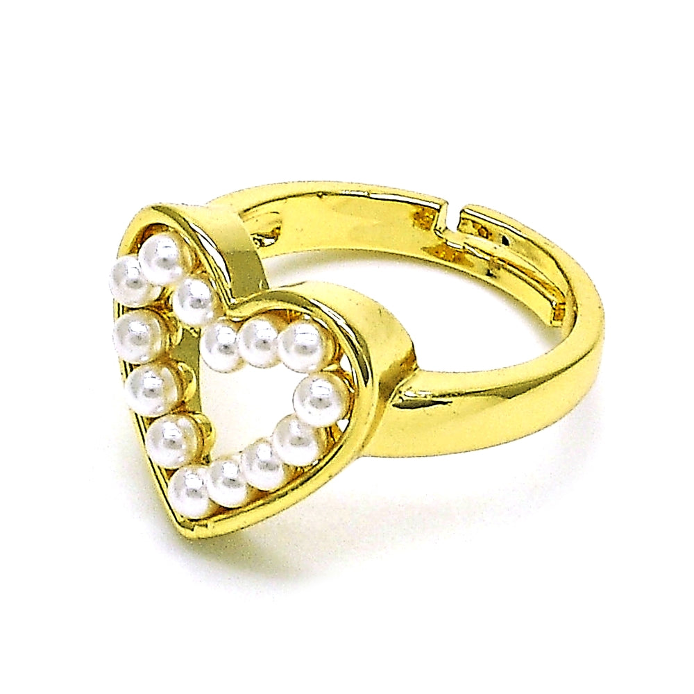 Oro Laminado Multi Stone Ring, Gold Filled Style Heart Design, with Ivory Pearl, Polished, Golden Finish