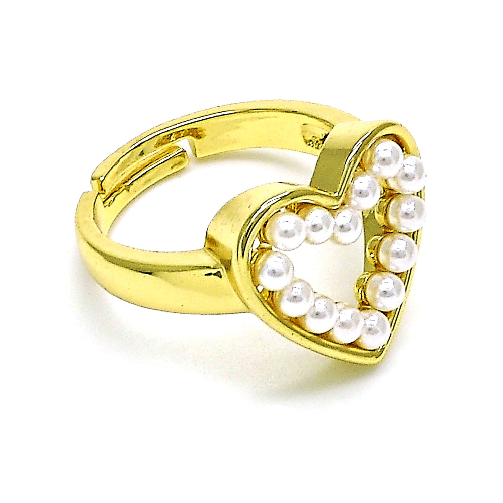 Oro Laminado Multi Stone Ring, Gold Filled Style Heart Design, with Ivory Pearl, Polished, Golden Finish